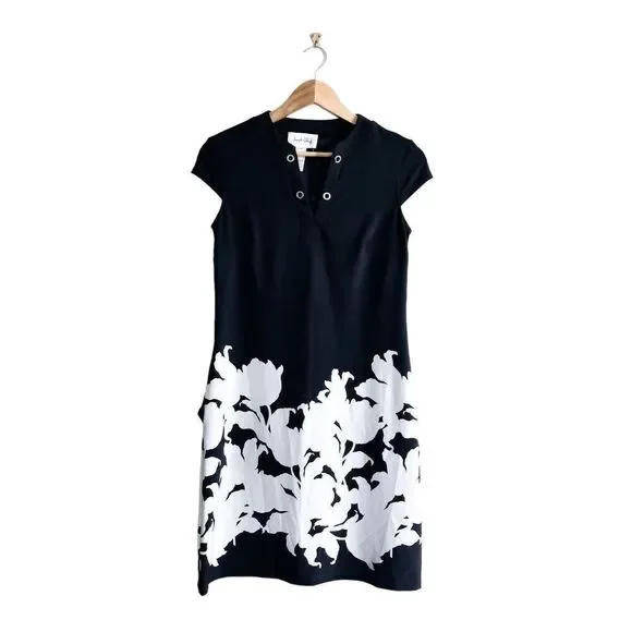 Joseph Ribkoff Womens Floral Border Dress Short Sleeve Style 221143 Black Size 2 - Picture 1 of 5